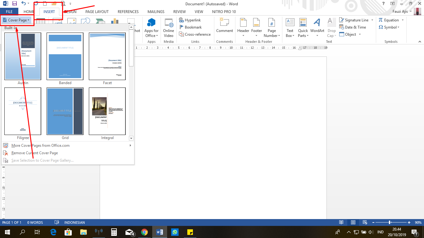 Belajar microsoft word bikin cover page